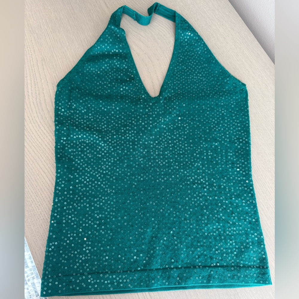 BCBGMaxAzria Green Sequin Halter top